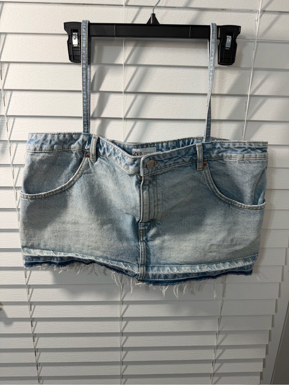ZARA Light Blue Denim Mini Skirt-Style Jean Shorts with Frayed Hem